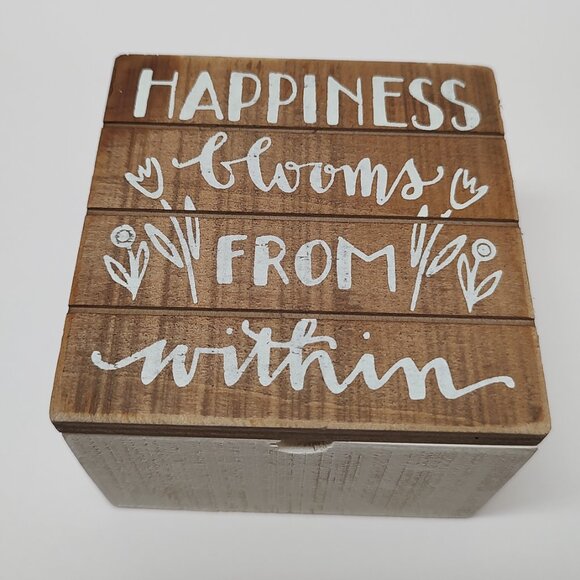 Happiness Blooms from Within Wooden Trinket Box - Picture 2 of 5